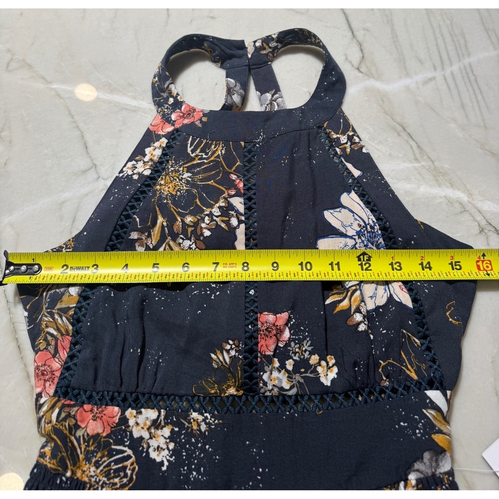 BP Nordstrom Floral Halter Maxi Dress Navy Blue Smocked Waist Open Back NWT - Picture 12 of 12